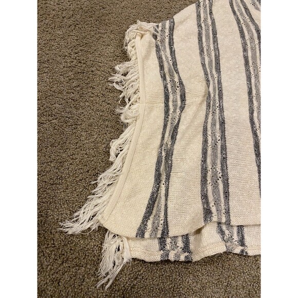 Altar’d State Fringed Poncho Sweater Small‎ Medium Cotton Striped Cream - Picture 3 of 6